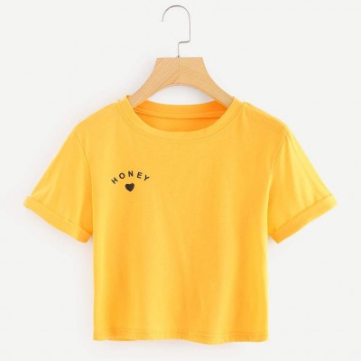 Summer Plain O- Neck T-shirt For Women - Yellow