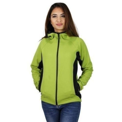 Green/Black Bonded Fleece Light Jacket With Hood For Women