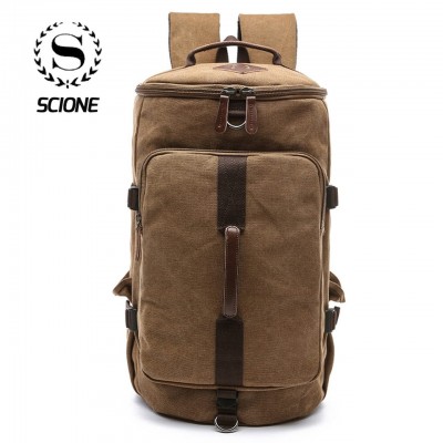 Migrator Large Capacity Cylinder Backpacks Canvas Luggage Shoulder Bags Duffle Travel Waterproof Solid Leather Casual Case