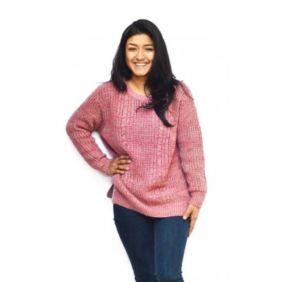 Pink Textured Sweater For Women