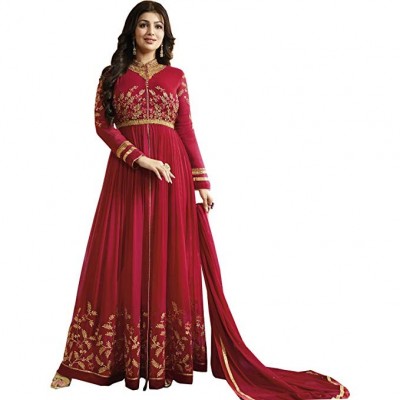Semi Stitched Red Georgette Gown