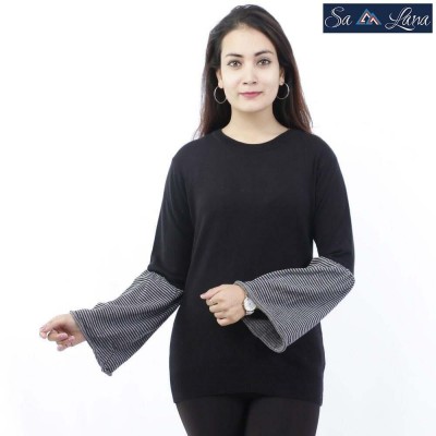 Solid Flared Sleeves Round Neck Sweater For Women (LL-1822)