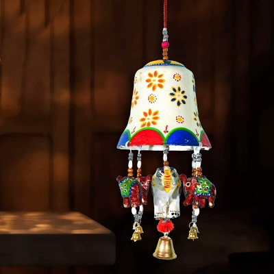 DreamKraft Paper Mache Handmade Big Bell with Elephant Door Hangings for Wall Home Decoration(Multicolour, 58cm)