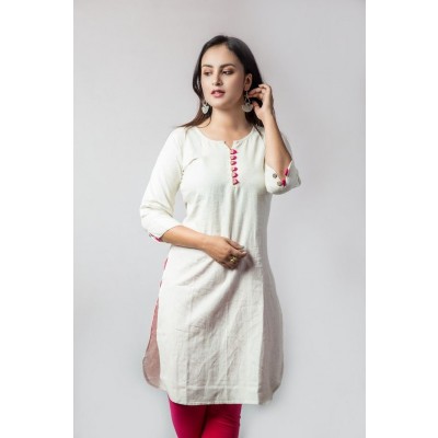 Off-White Linen Ethnic Kurti For Women