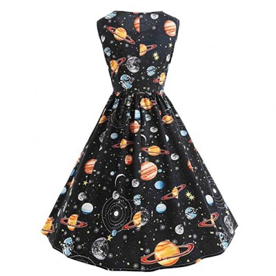 Women Printing Party Dress Popular Sleeveless Square Collar Maxi Dress