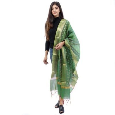 Green Raw Silk Printed Shawl For Women
