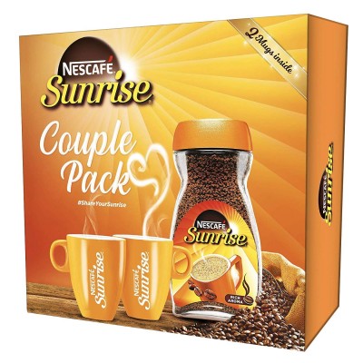 Nescafe Sunrise Coffee Couple Pack-200g Jar with 2 Coffee Mugs Valentines Gift Pack