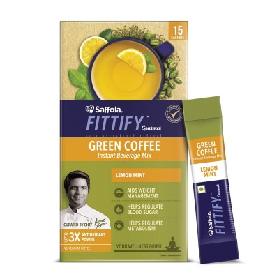 Saffola FITTIFY Gourmet Green Coffee Instant Beverage Mix for Weight Management - 30 g (Lemon Mint, 15 Sachets)