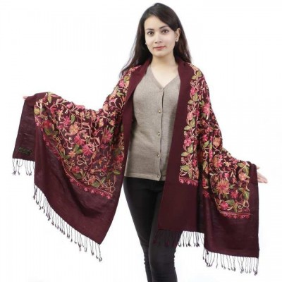 Red Floral Embroidered Shawl For Women